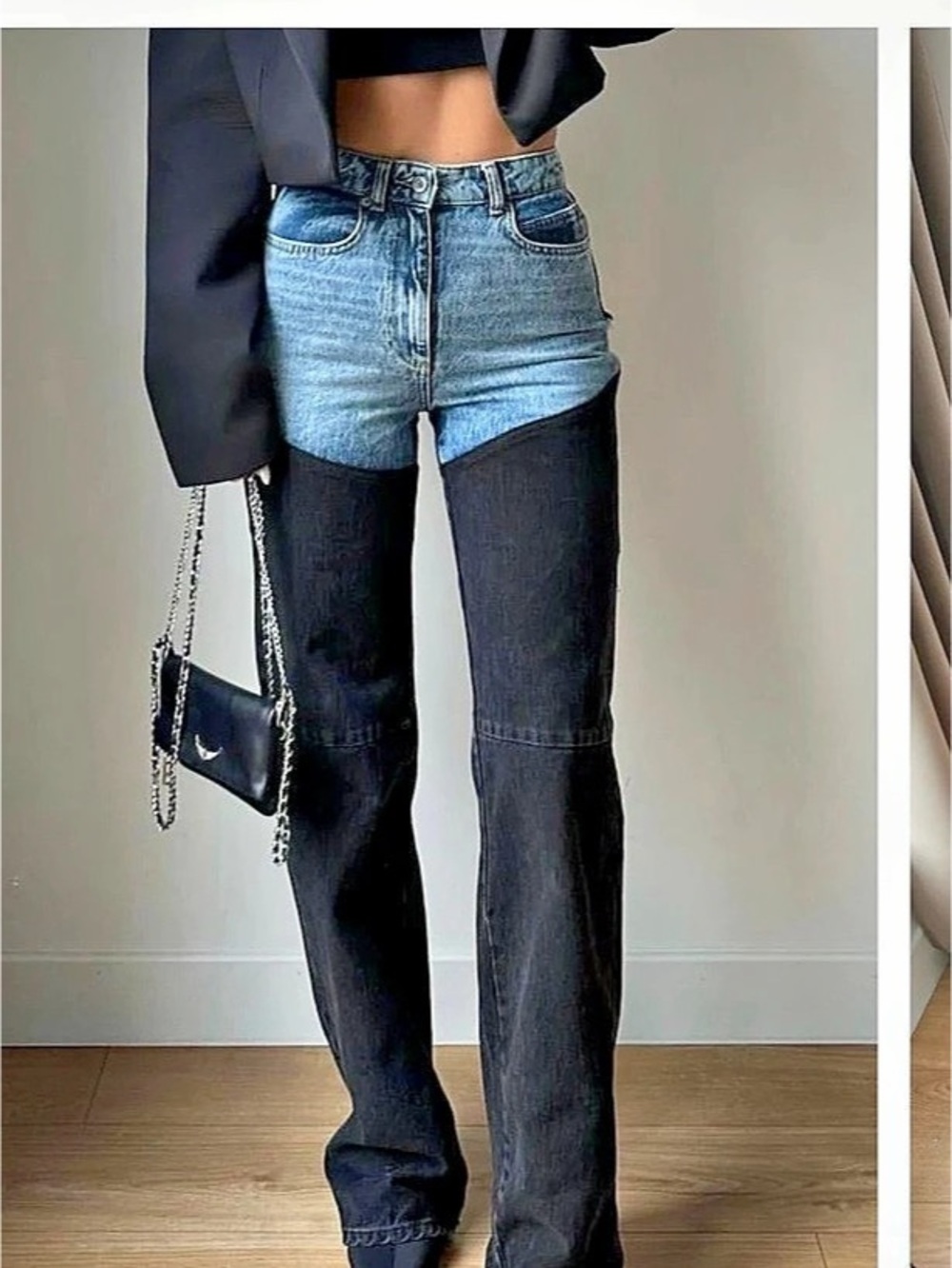 Piral Bicolor Chap Jeans Color Block Flare Jeans